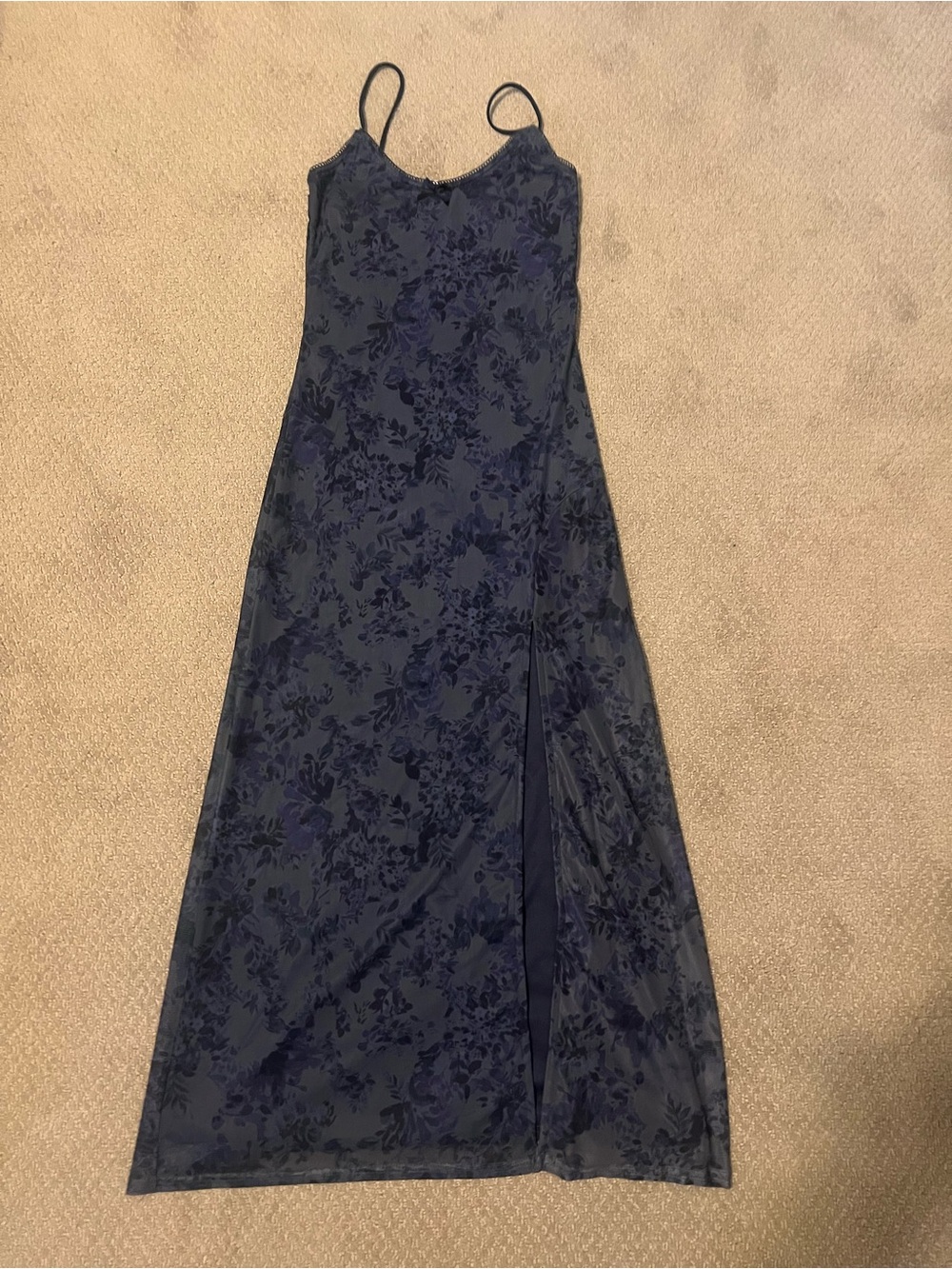 Navy Floral Slip Maxi Dress with Side Slit